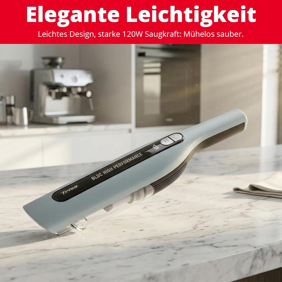 Trisa Handstaubsauger Akku Kabellos 120W – Autostaubsauger mit 30 Min Laufzeit, HEPA Filter, LED Dis