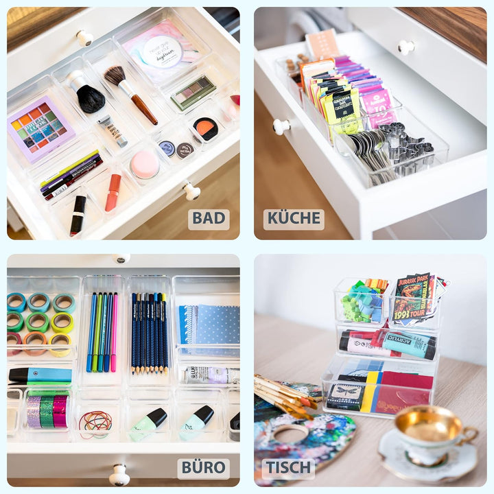NEAT AND NICE - 12 teilig transparent Schubladen Organizer inkl. Antirutsch-Pads in 4 versch. Grösse