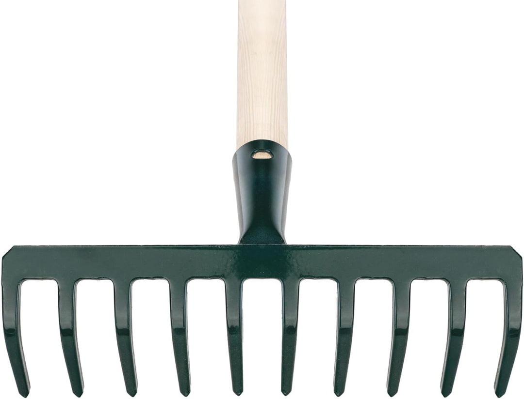 KADAX Rechen aus Metall, Flache Harke mit Stiel aus Holz, Laubbesen für Garten, Beet, Laubrechen, Ra