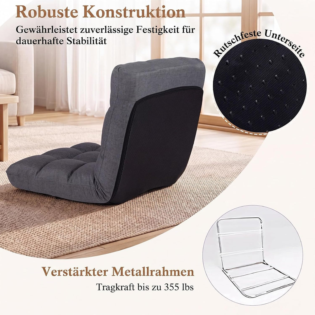 COSTWAY Bodenstuhl verstellbar, Bodensessel gepolstert, Bodenkissen mit Rückenlehne, Meditationsstuh