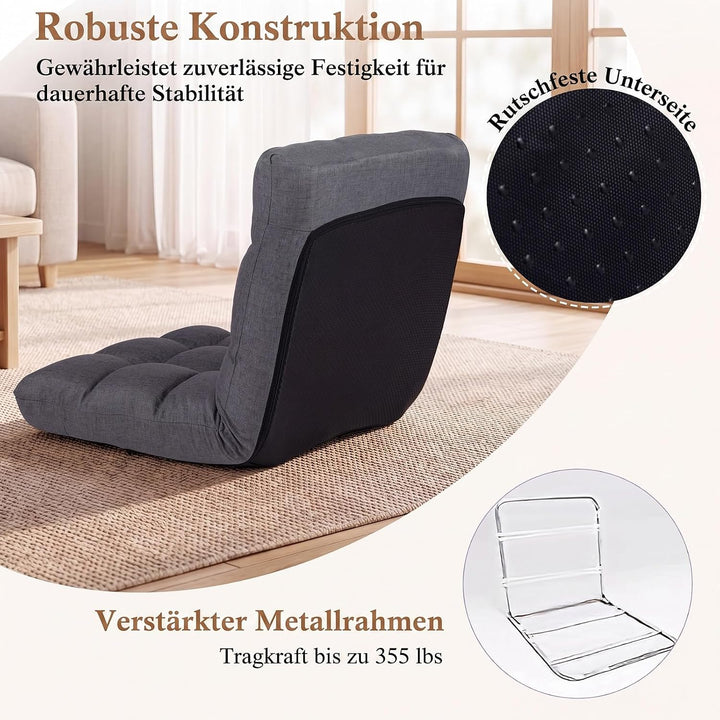 COSTWAY Bodenstuhl verstellbar, Bodensessel gepolstert, Bodenkissen mit Rückenlehne, Meditationsstuh