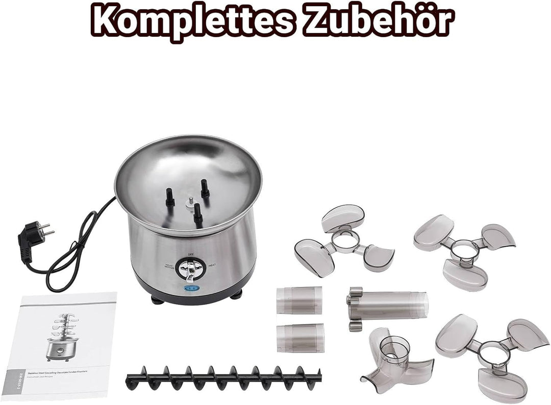 Schokoladenbrunnen 1.2L, 4 Stufig Edelstahl-Brunnen-Set, Profi Blatt-Turm Schokobrunnen, Schokofondu
