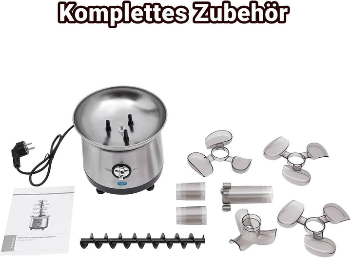 Schokoladenbrunnen 1.2L, 4 Stufig Edelstahl-Brunnen-Set, Profi Blatt-Turm Schokobrunnen, Schokofondu