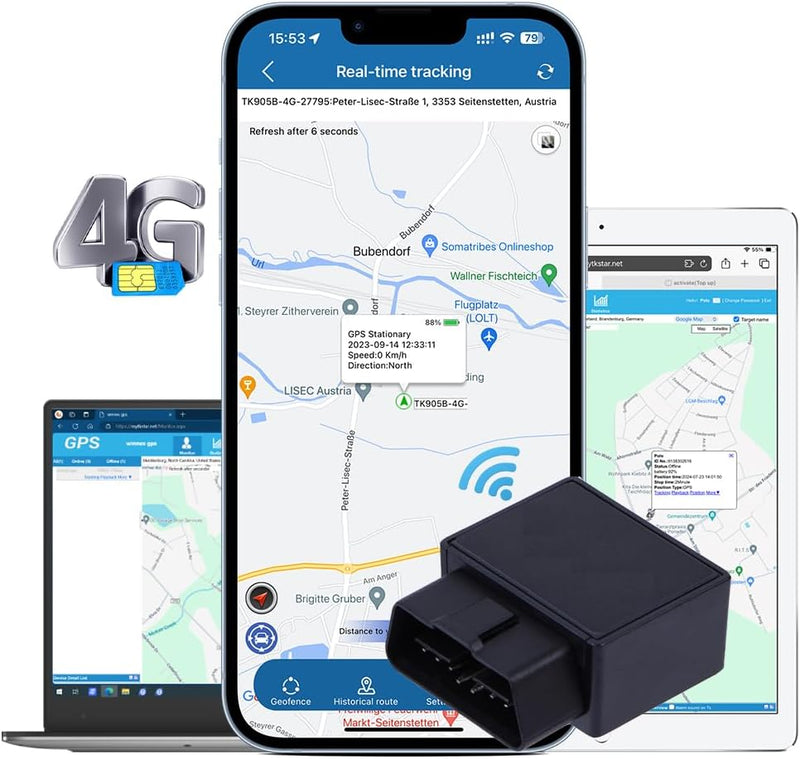 TKMARS GPS Tracker 4G OBD2 Stecker für Auto, Fahrzeuge, LKW, Diebstahlschutz Online weltweit mehrere