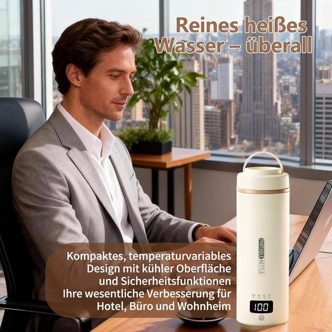Tragbarer Reisewasserkocher 450 ml 4 Temperatureinstellungen Mini-Wasserkocher zum Anschliessen Edel