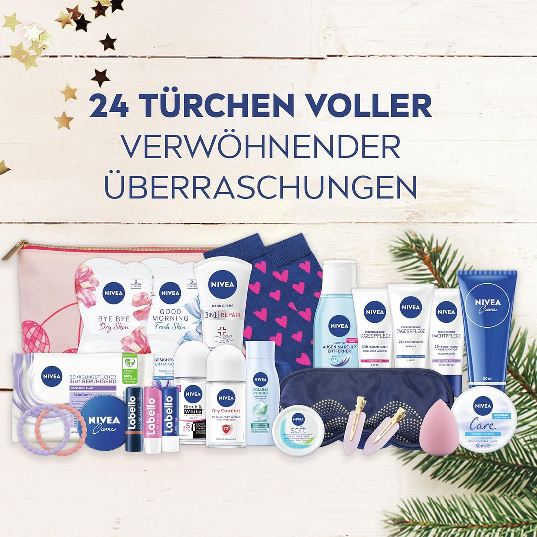 NIVEA Adventskalender 2025 – 24 Türchen mit verwöhnenden Überraschungen, Weihnachtskalender mit Pfle