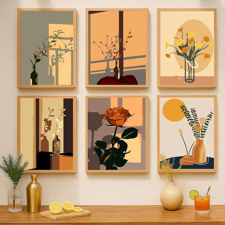 JATOK 6 Stück Malen Nach Zahlen Erwachsene, Paint by Numbers Malen Nach Zahlen, DIY Rosen mit Pinsel