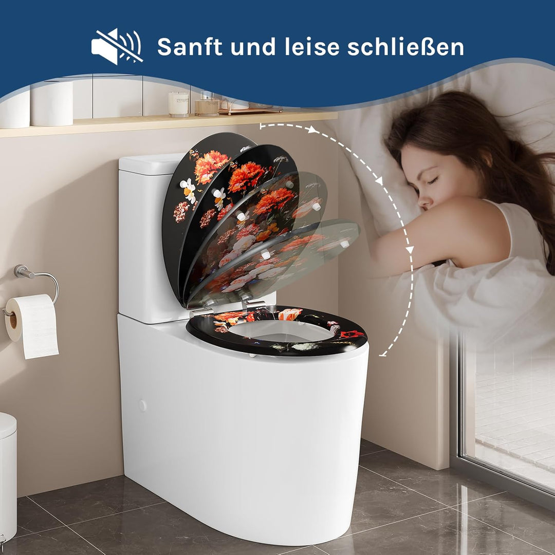 WOLTU Toilettendeckel mit Absenkautomatik Holz, Toilettensitz Klodeckel Klobrille WC Sitz O-Form mit