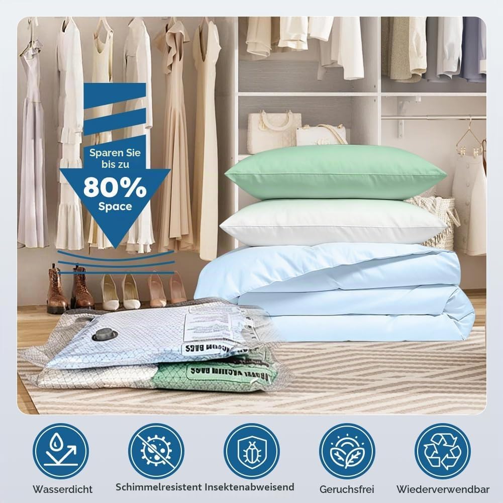 Aolso Vakuumbeutel für Kleidung mit Kabellose Vakuumpumpe, 9 Stück Vacuum Bags Wiederverwendbare (3x