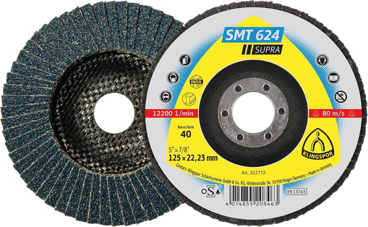 Klingspor 322774 SMT 624 SUPRA, Schleifmop Scheibe SUPRA, Verpackungseinheit 10, 125X22,23, 60, 10