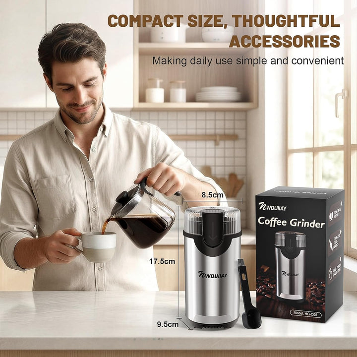 Kaffeemühle 300W Kaffeemühle Elektrisch und Gewürzkapazität bis zu 80 g Kaffeebohnen Klingen aus ros