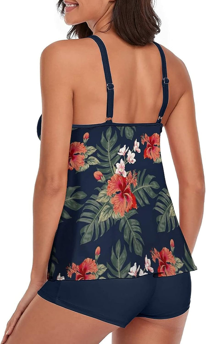 wihnsinop Tankini Damen Bauchweg Bademode Set Damen Freizeit Tankini Badeanzug Zweiteiler Tankinis S