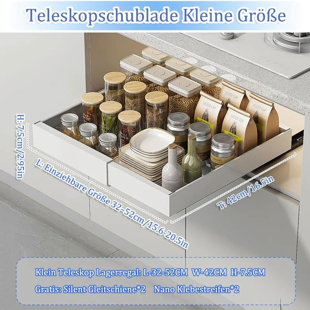 2-Stück Teleskopschublade Ausziehbar Schublade: 42cm Küchenschrank Schubladenauszug Slide Out Schran