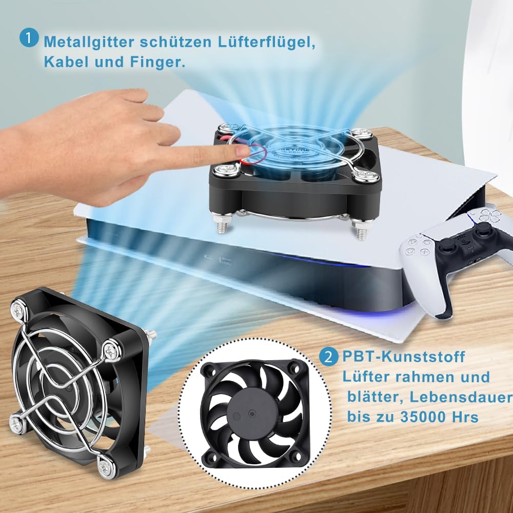 GDSTIME 2 Stück USB Lüfter 50mm 5V PC Lüfter 50mm USB 5010 50 x 50 x 10mm PC Ventilator mit 3 Einste