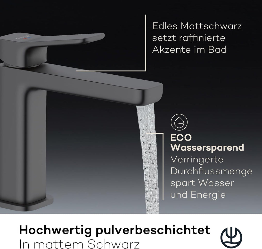 KLUDI-X3 Waschtischarmatur mit Push-Open Ablaufgarnitur, Auslaufhöhe 110 mm, wassersparender Wasserh