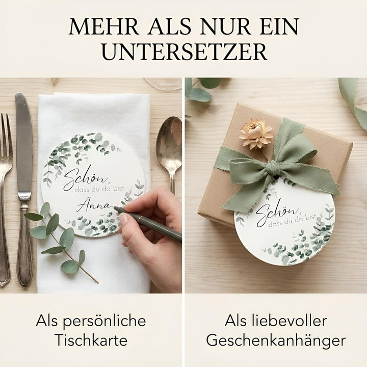80x Bierdeckel Schön DASS du da bist - Runde Untersetzer beidseitig Bedruckt ideal als Tischdeko für