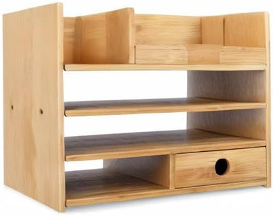 Navaris Schreibtisch Organizer Ablage aus Bambus - 33x24x26cm Ordnungssystem Briefablage aus Holz -