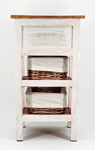 Oberle Kommode Regal mit 2 Korbschubladen + Einer Schublade 70x28x38cm Shabby-Look Vintage-White, 40