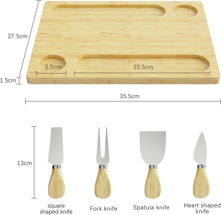 Bambus-Käsebrett, Charcuterie-Platte, Serviertablett für Käse, Obst, Gemüse und Fleisch, ideal für J