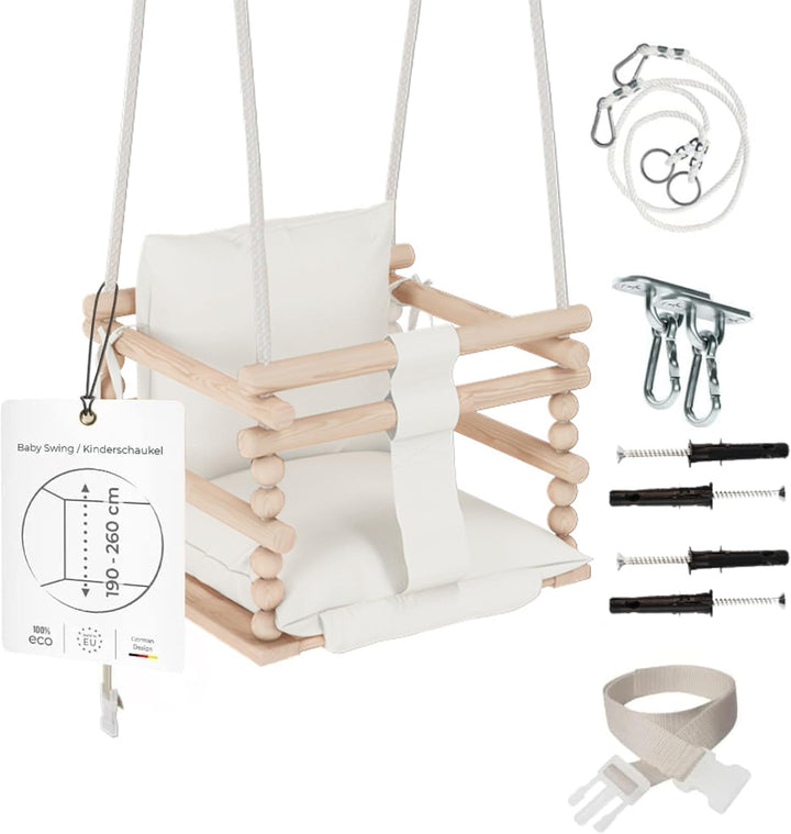 MAMOI® Babyschaukel, Schaukel Indoor und Outdoor, Holzschaukel für Baby und Kinder, Kinderschaukel,