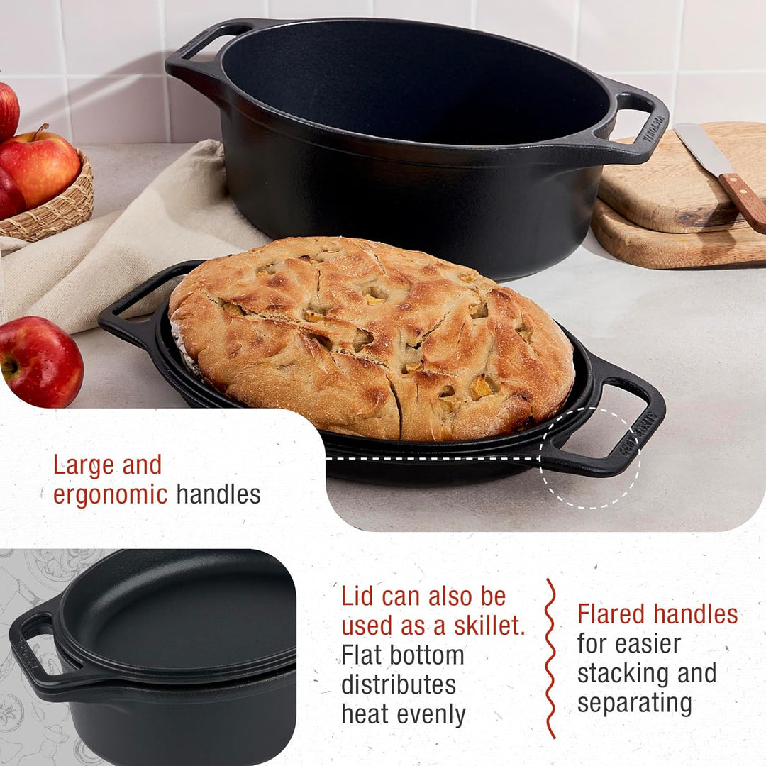 Victoria Dutch Oven Combo Gusseisen Eingebrannte 31cm/ 5,7L, Cast Iron Topf Brot Backen Seasoned Tox