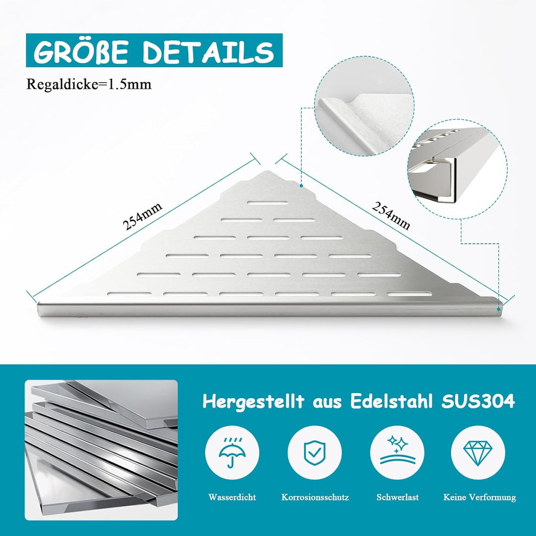 Duschablage Eckregal Gebürsteter 304 Edelstahl, Dusch Regal für Geflieste Wände Badezimmer-Aufbewahr