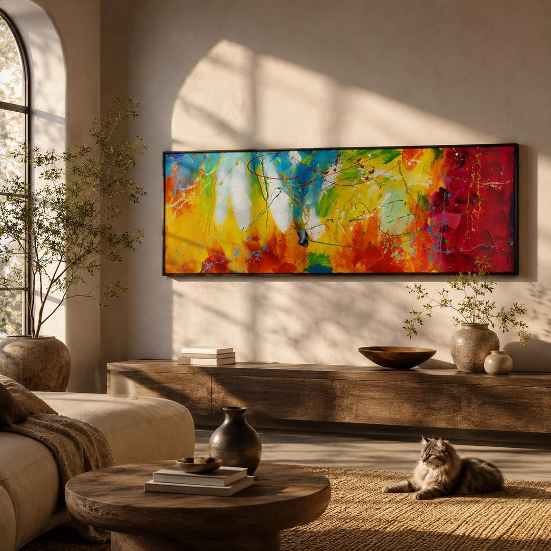 KunstLoft Leinwandbild | 100% HANDGEMALT | 150x50cm | Gemälde 'Bright Future' | Abstrakt | Bunt | Wa