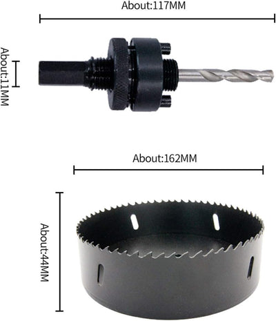Lochsäge 162mm, LAIWEI lochbohrer mit A2 Schwerlastdorn, 4341 Bohrer, Schnitttiefe 38mm, zum Bohren