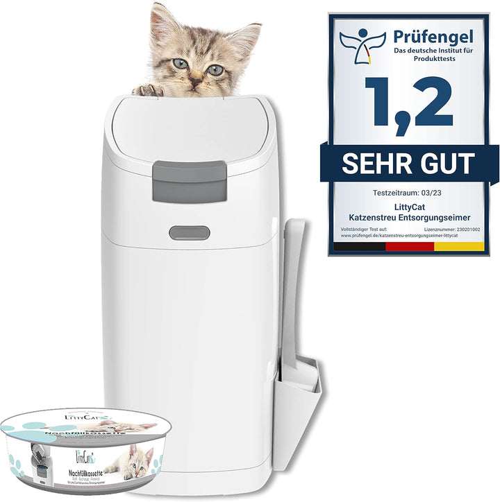 Littycat Katzenstreu Entsorgungseimer mit Schaufel - inkl. Nachfüllkassette - Katzenklo Mülleimer we