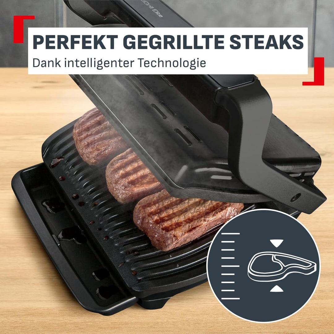 Tefal OptiGrill Elite XL Kontaktgrill, 16 Programme, Digitales Display mit Garstufenanzeige, Abnehmb