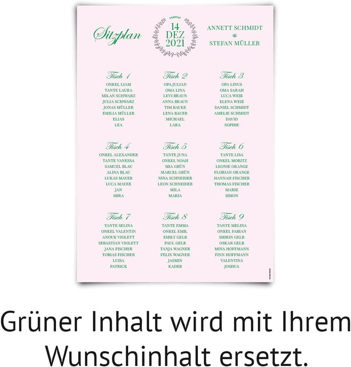 Hochzeit Sitzplan Plakat individuell selbst gestalten DIN A3 Sitzordnung - Rosa Chic 1, 1
