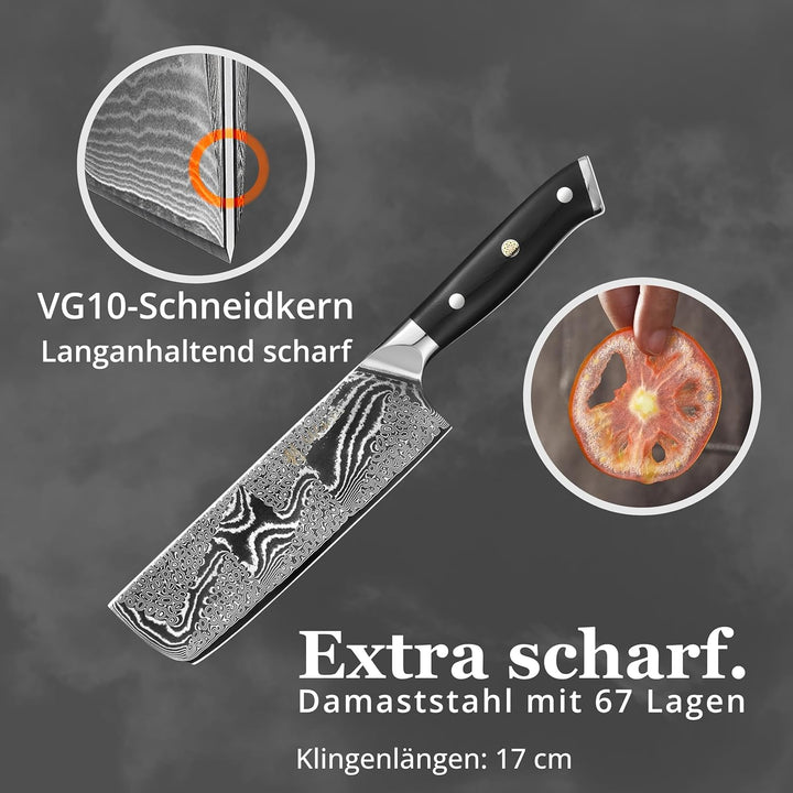 Wakoli Nitoko Damastmesser Nakiri Messer - 17 cm Klinge aus 67 Lagen echtem Damaststahl, G10 Griff,