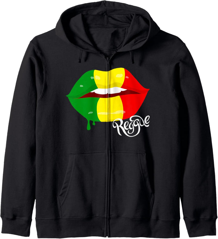 Reggae Kleidung für Damen, Rastafari-Flagge Lippen, Reggae Kapuzenjacke