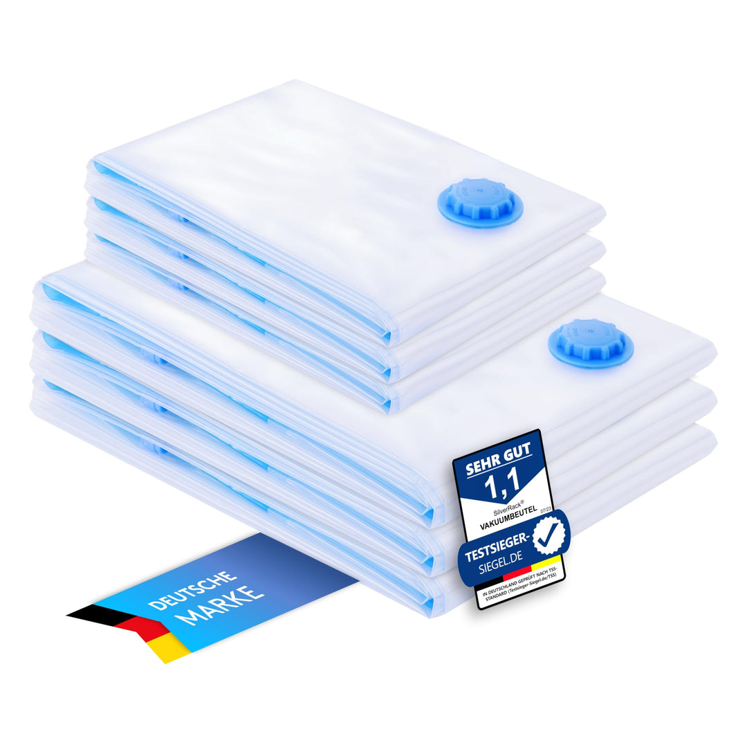 Vakuumbeutel für Kleidung u. Bettdecken [6 Stück] in (3x 60x80 cm / 3x 80x100 cm) - INKL. ETIKETTEN