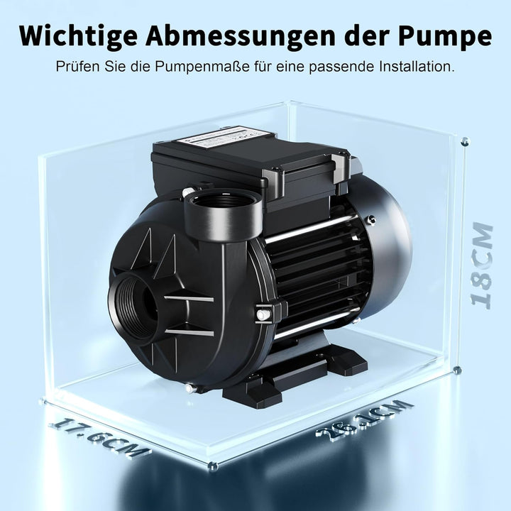 FOTING Poolpumpe 11.500 l/h, max. 10 m Förderhöhe, Schwimmbadpumpe für Swimmingpool &amp; Pool Garten -