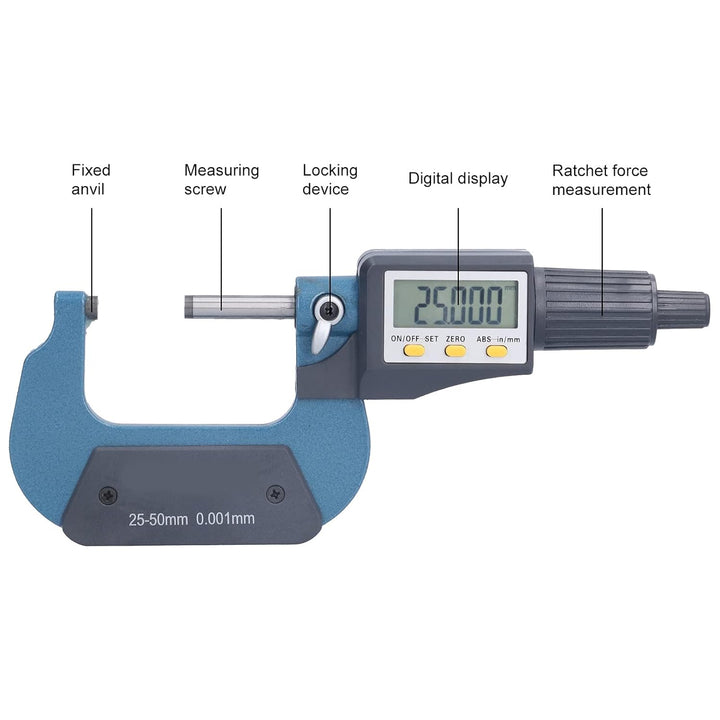 Caiqinlen Elektronisches Dickenmessgerät, 25–50 mm Messbereich Digitale Bügelmessschraube Automatisc