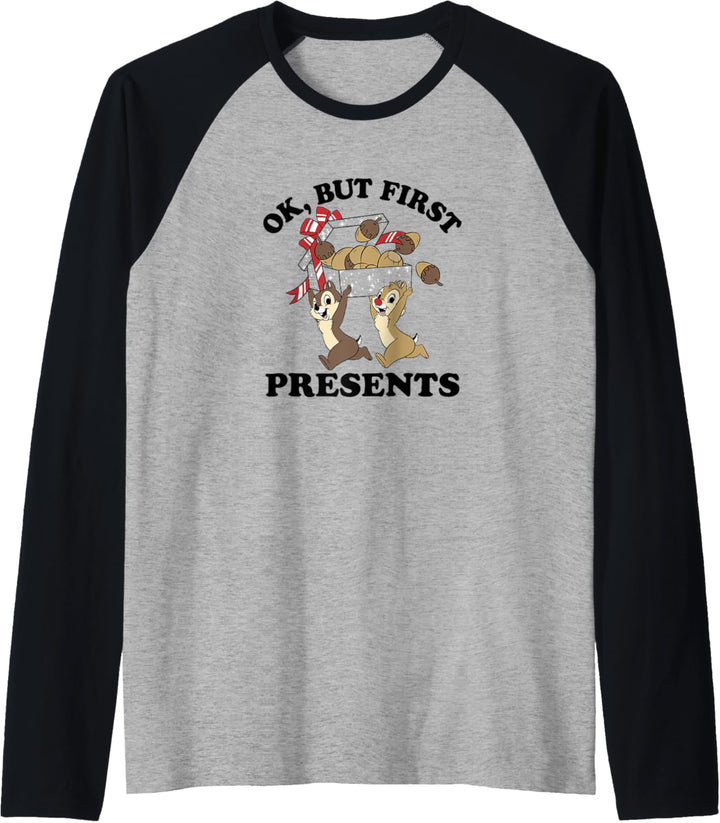 Disney Christmas Chip & Dale Ok But First Presents Raglan