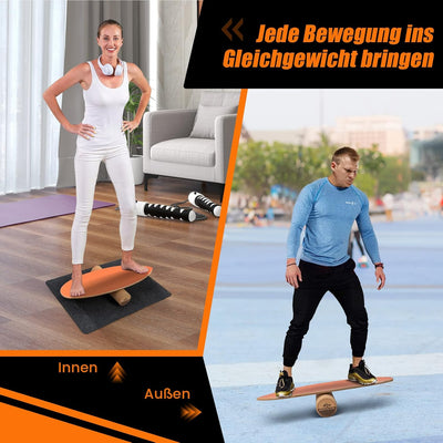 COSTWAY Balance Board aus Holz, Balancebrett, Balance Trainer Trickboard für zuhause, inkl. Korkroll