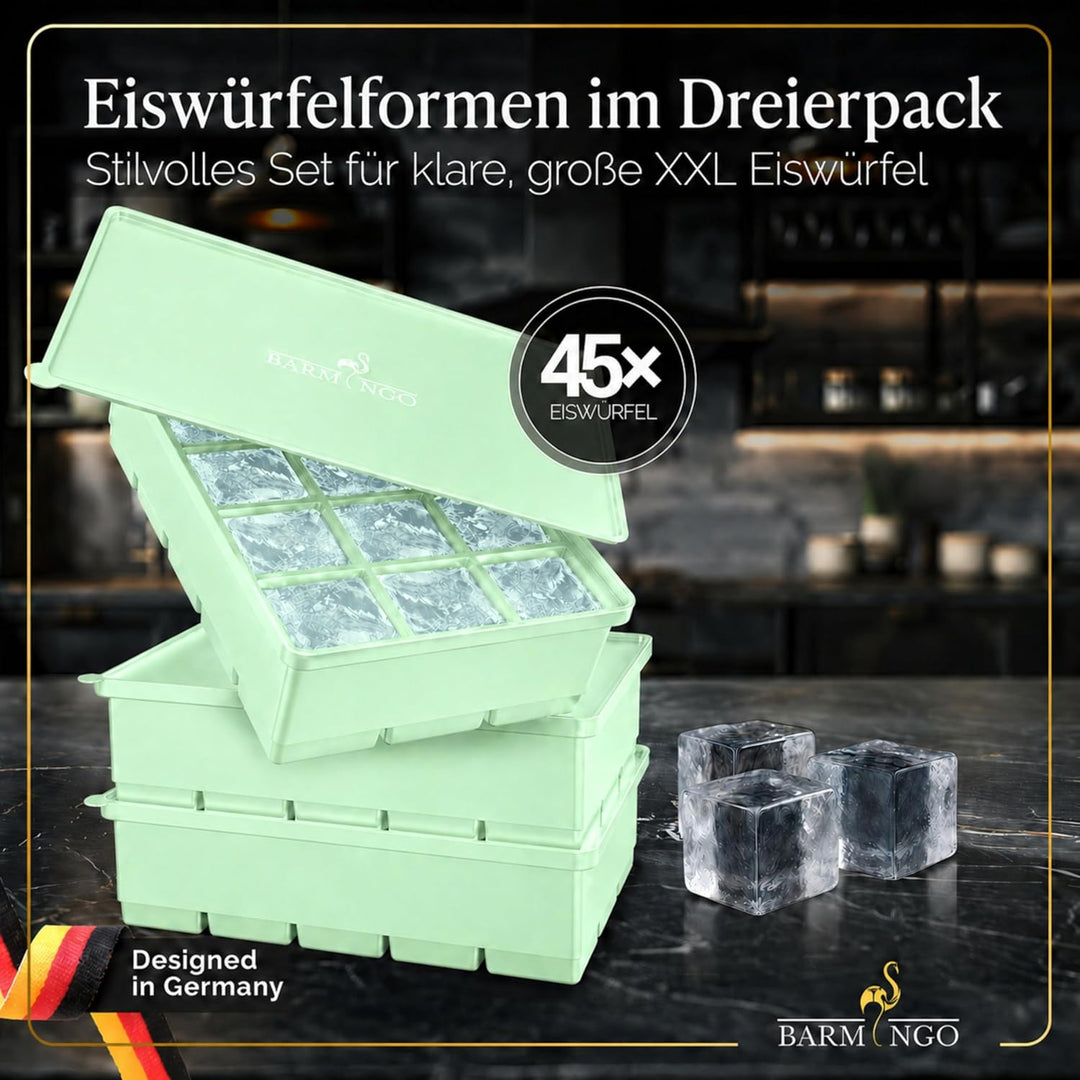 Silikon Eiswürfelform mit Deckel (3er Set) – BPA-freie Eiswürfelform gross/XXL | Grosse Eiswürfel Fo