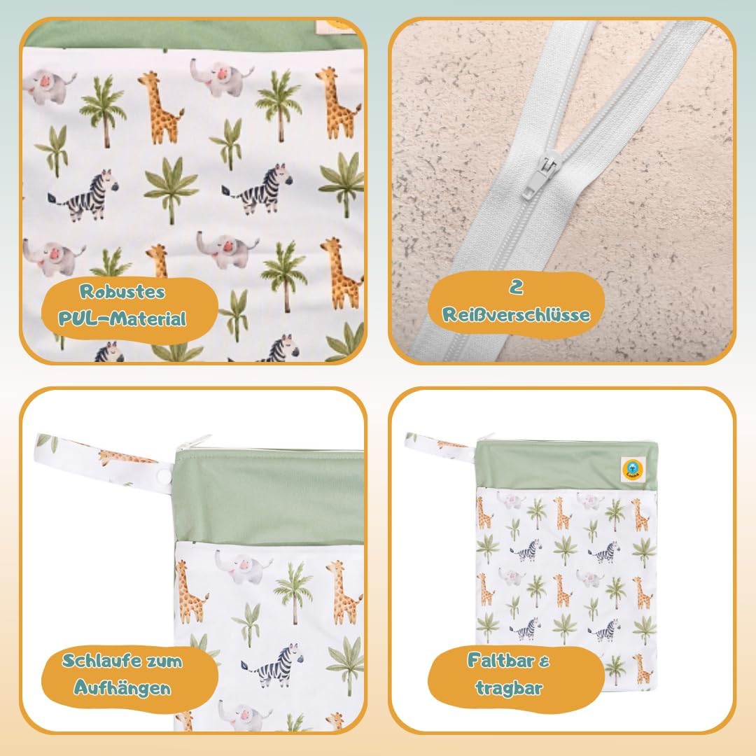 Lumina doppel Wetbag/Nasstasche mit 2 Fächern hochwertiger Zipper: Afrika Animals, Afrika Animals