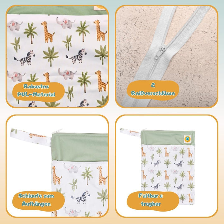 Lumina doppel Wetbag/Nasstasche mit 2 Fächern hochwertiger Zipper: Afrika Animals, Afrika Animals