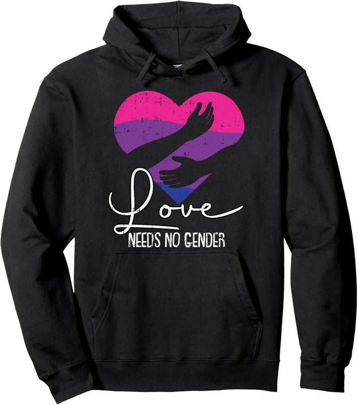 Love Needs No Gender Bisexual Pride Heart Proud LGBT-Q Ally Pullover Hoodie