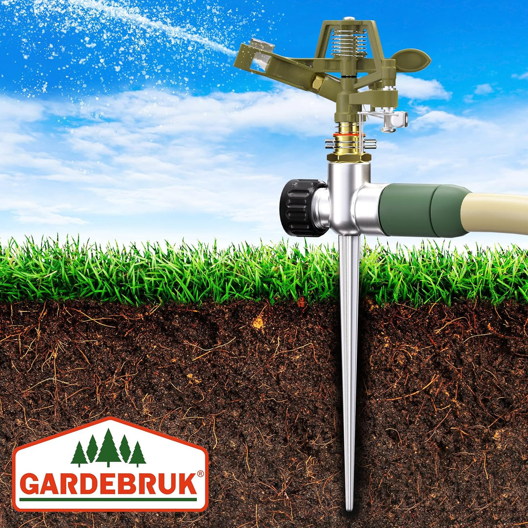 GARDEBRUK® Sprinkler 2er Set Erdspiess Sprengweite bis 24m Garten Impulsregner Rasensprenger Sektore