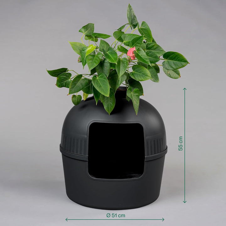 RHRQuality Katzentoilette Flower XXL unsichtbare Katzenklo mit Deckel 51Ø x 55cm (Schwarz), Schwarz