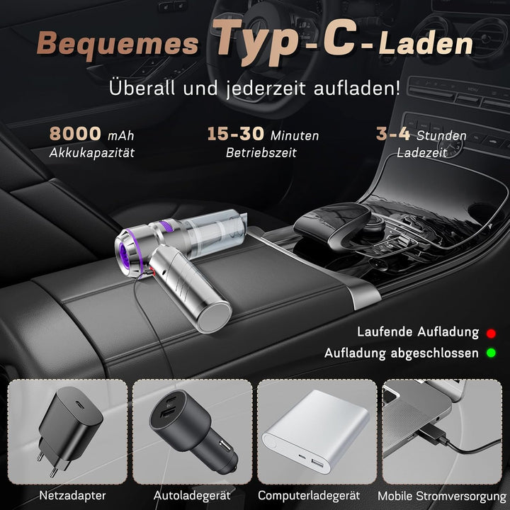 4-in-1 Handstaubsauger Akku,20000Pa Autostaubsauger mit Bürstenloser Motor,3-Gang 150000 U/min Hands
