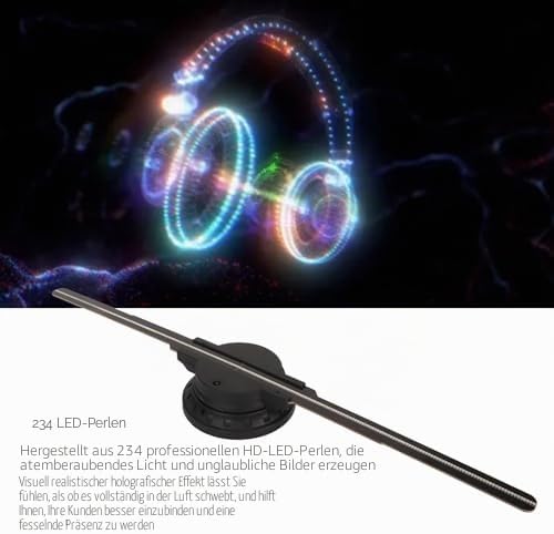 3D Hologramm Fan, 16,9 Zoll 3D Hologramm Projektor Werbedisplay mit 234 LED Perlen, WiFi Bluetooth 3