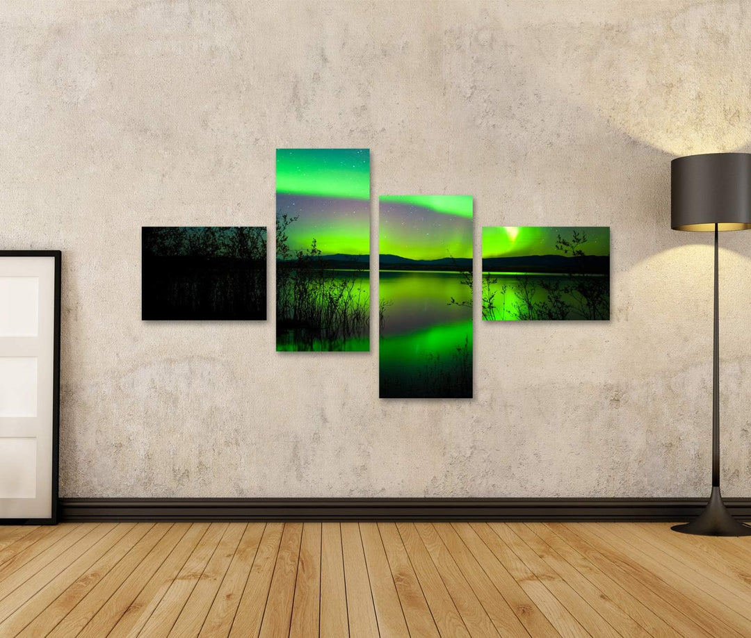 islandburner Bild auf Leinwand Nordlichter Gespiegelter See Wandbild Poster Kunstdruck Bilder Format