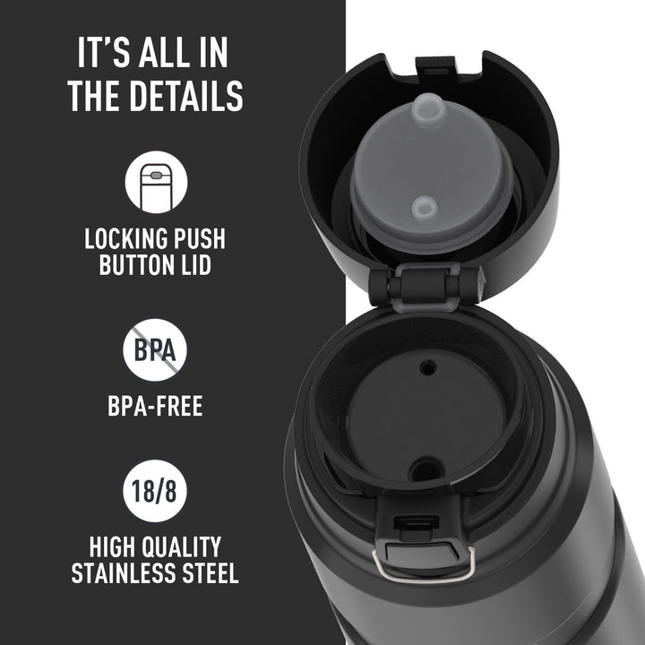 Thermos Stainless King 24 Ounce Drink Bottle, Matte Black, Matte Black