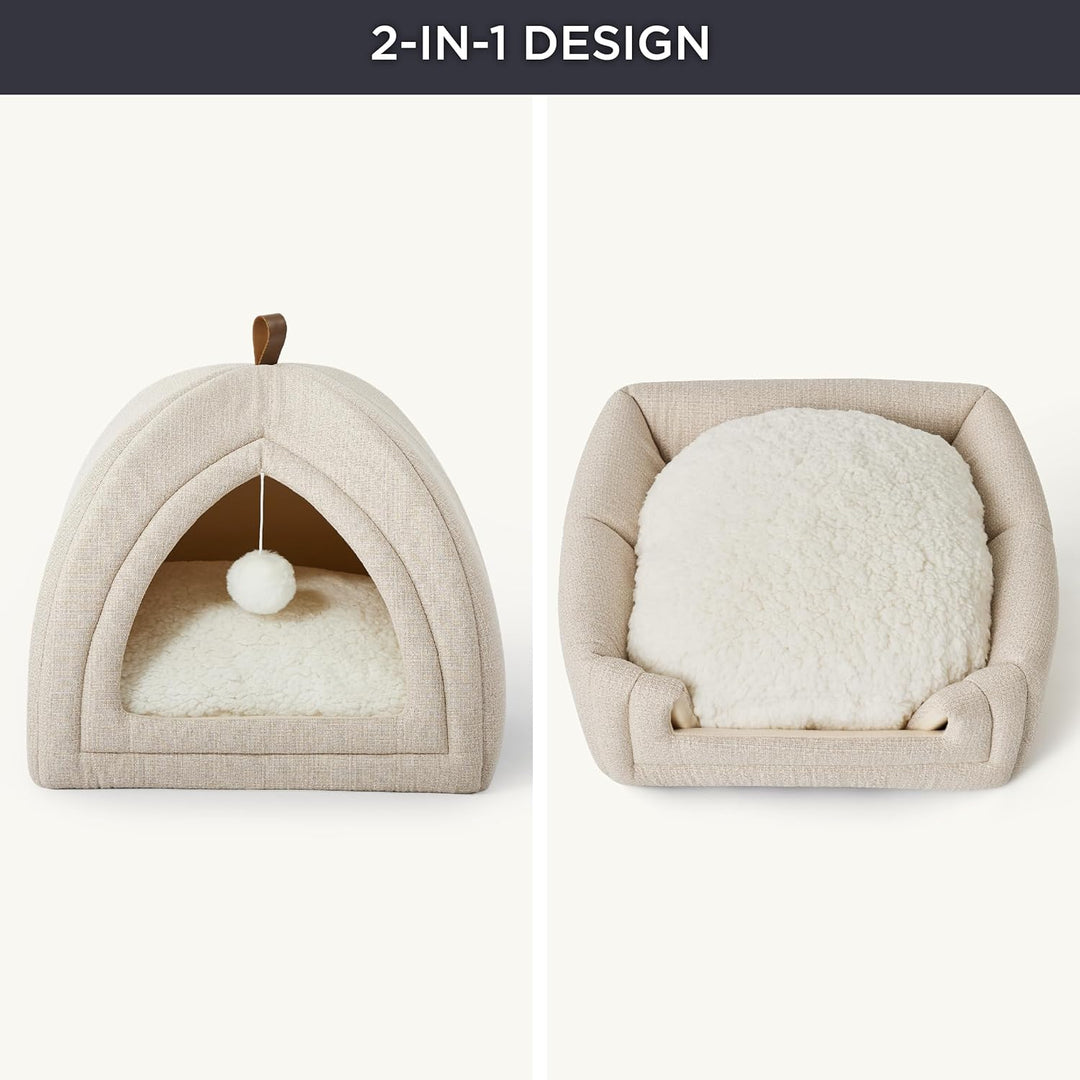BEDSURE Katzenbett grosse Katzen Katzenhöhle- 44x44x44 cm Katzenhaus Indoor mit abnehmbarem Sherpa K
