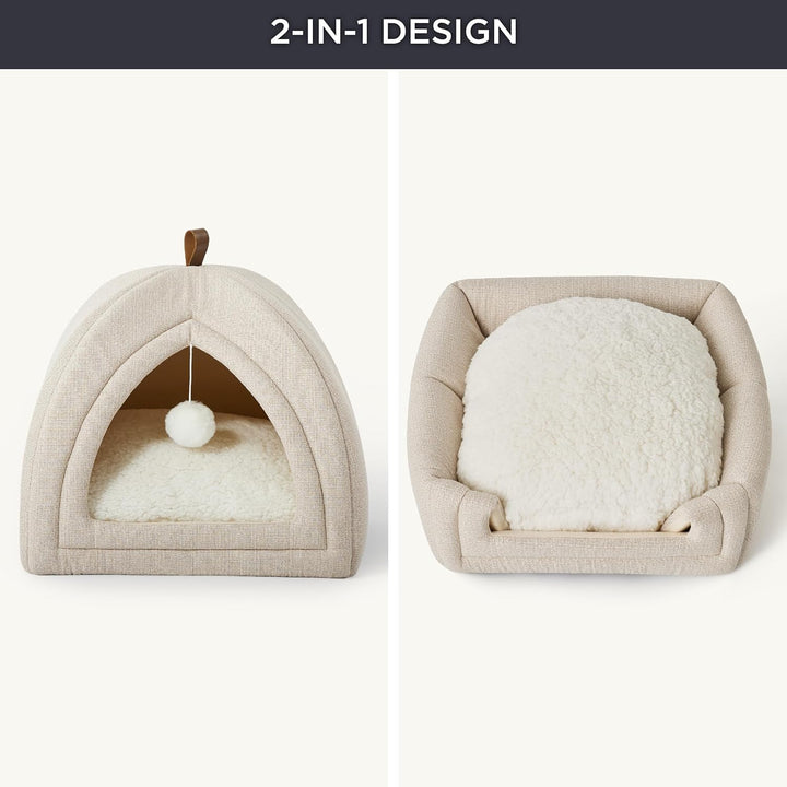 BEDSURE Katzenbett grosse Katzen Katzenhöhle- 44x44x44 cm Katzenhaus Indoor mit abnehmbarem Sherpa K